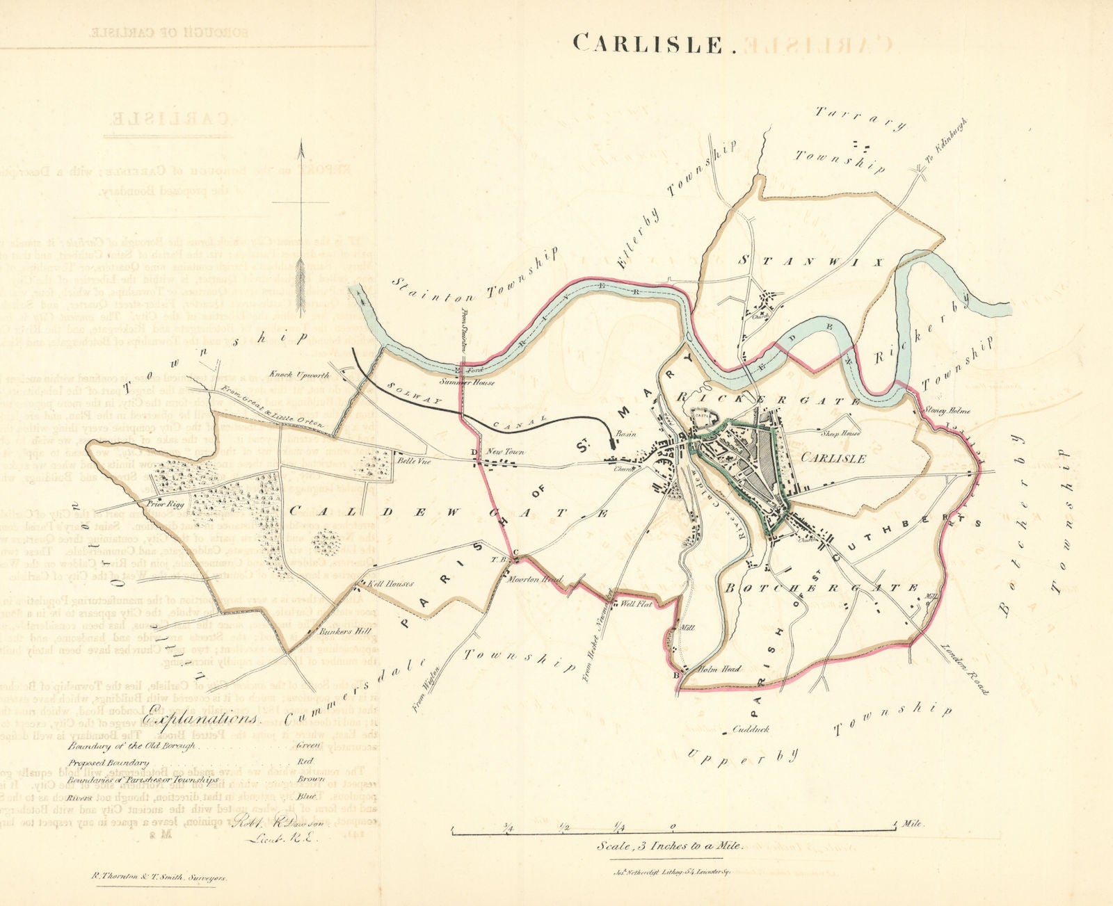 CARLISLE borough/town/city plan. REFORM ACT. Cumbria. DAWSON 1832 old map